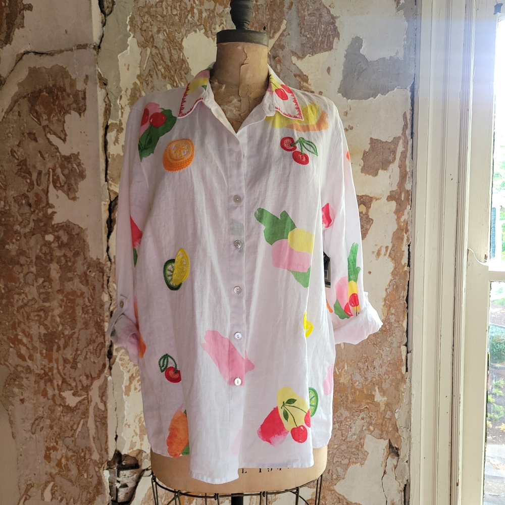 Colorful Fruit Print Button-Up Shirt